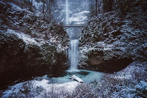 HD Wallpaper Multnomah Falls Oregon Landmark Mountains Winter