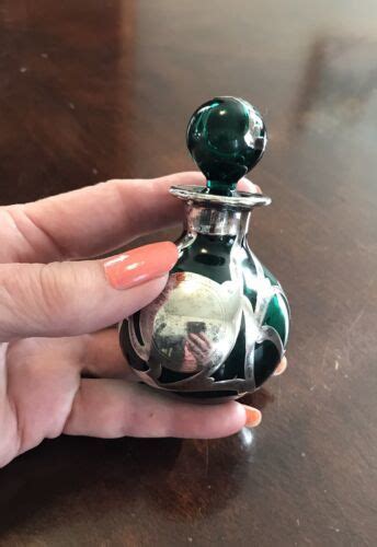 Antique Emerald Green Perfume Bottle Sterling Silver Overlay Alvin