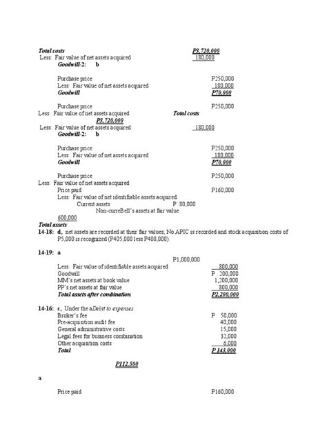 Total Costs P3720000 Goodwill 2 Pdf Goodwill Accounting Book