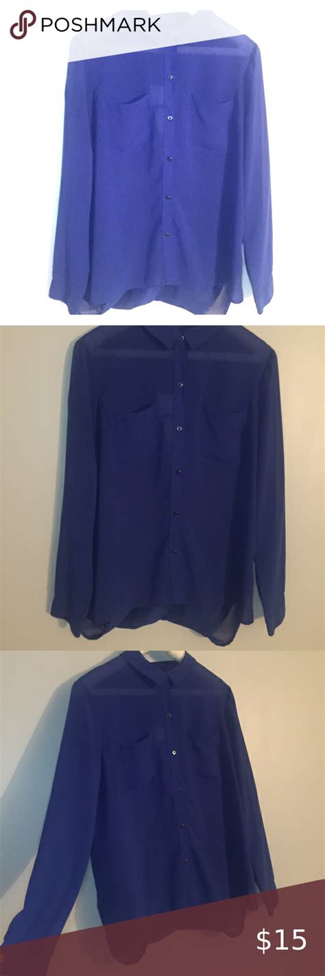 Blue Sheer Button Down Open Back Shirt Blue Sheers Shirt Blouses