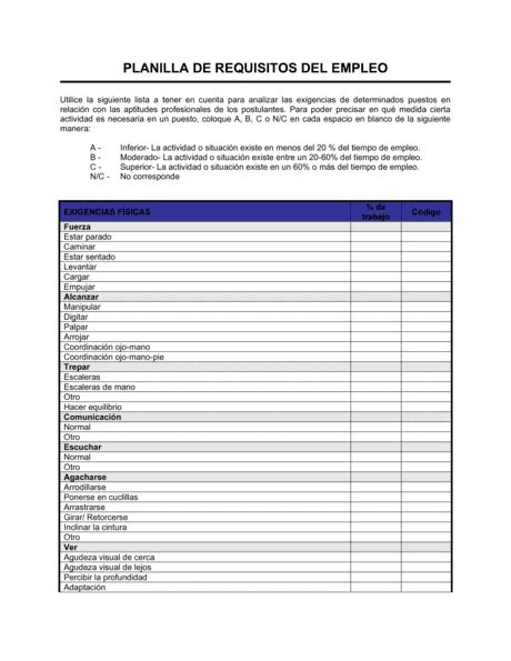 Planilla De Requisitos Laborales Modelos Y Ejemplo