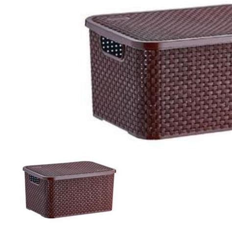 Cesto Organizador Rattan Pequeno C Tampa Marrom Nitron Cesta E