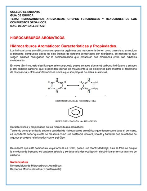 Guia Sobre Hidrocarburos Aromaticos Grupos Funcionales Y Reacciones De