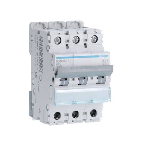 Hager NDN350A 50A Type D 10kA Triple Pole MCB 3 Module MCB 3P