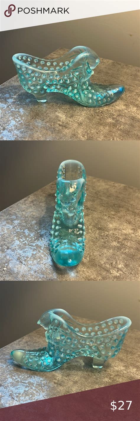 Fenton Hobnail Cats Head Slipper Shoe Blue Opalescent Glass Blue Shoes Glass Shoes Slipper Shoes