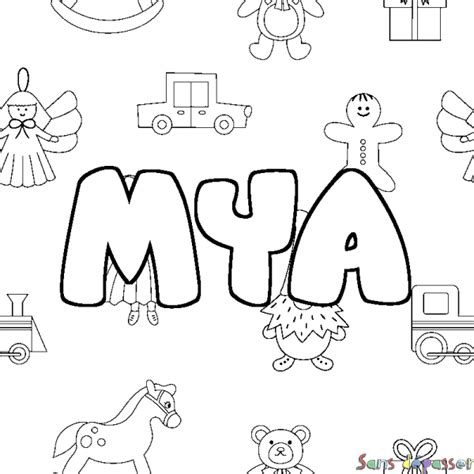 Coloriage prénom MYA décor Jouets Sans Dépasser