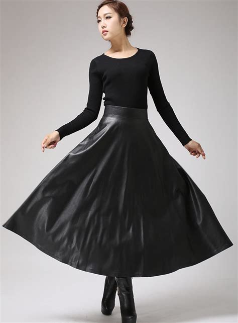 Black Faux Leather Skirt Classic Style Maxi Skirt Women PU Etsy