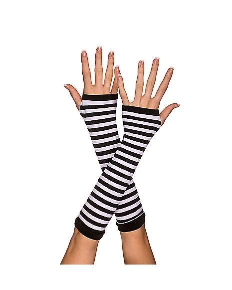 White And Black Striped Arm Fingerless Gloves