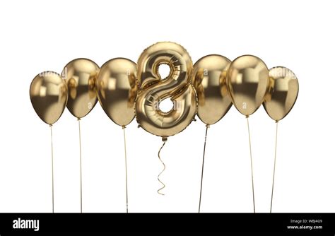 8th Birthday Gold Balloon Background Happy Birthday 3d Rendering