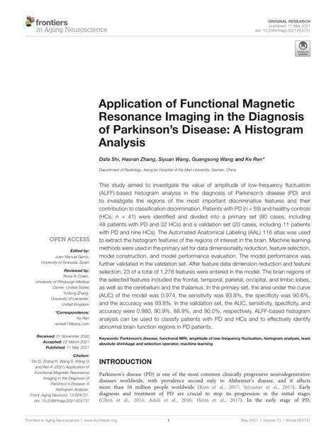 Pdf Application Of Functional Magnetic Resonance Imaging In The Diagnosis Of Parkinsons