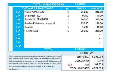 Plantilla Presupuesto De Pagina Web Dise O Y Desarrollo