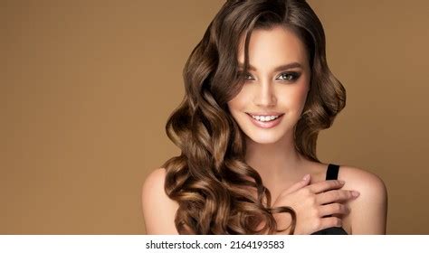 Beautiful Brunette Model Girl Long Curly Stock Photo 2164193583