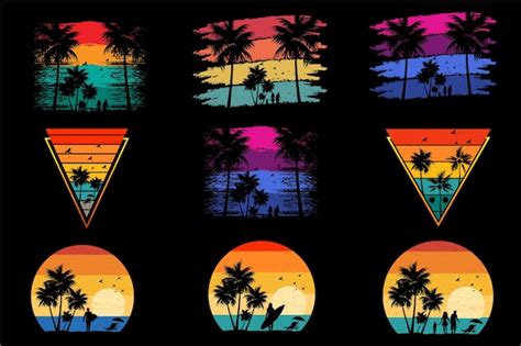 Premium Vector Set Of Retro Summer T Shirt Design Vector Vintage