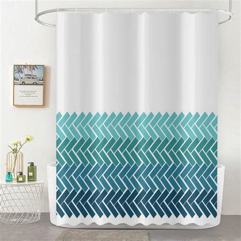 Spxubz Simple Blue And White Shower Curtain Modern Geometric Fabric