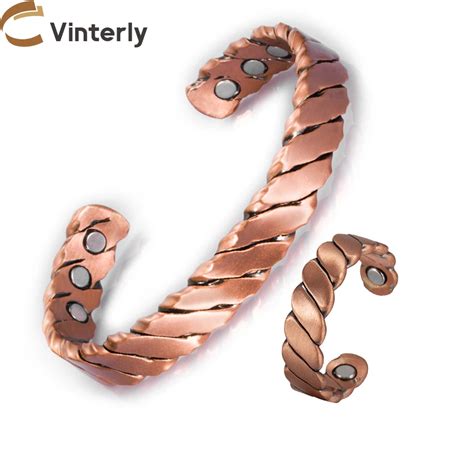 Vinterly Twrived Jewelry Set Bracciale Magnetico In Rame Anello Per