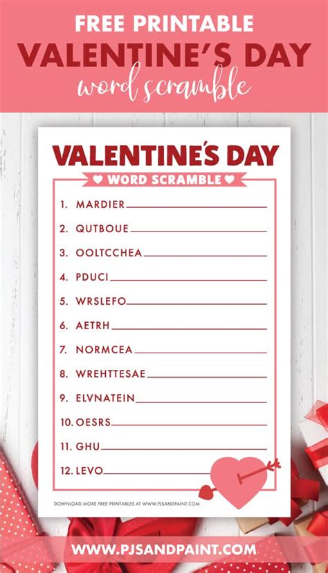 Valentines Day Word Scramble Free Printable Activity Pjs And Paint