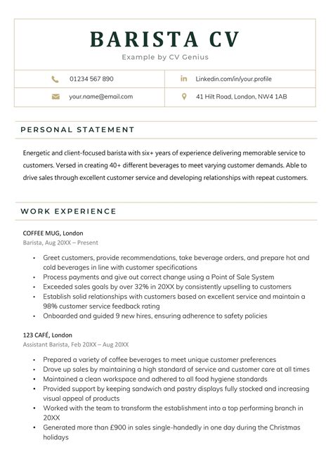 Barista Cv Example And Expert Writing Tips