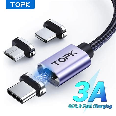 Topk Magnetic Charging Cable A Micro Usb Type C Cable With Led Light