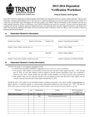 Fillable Online Tiu Verification Worksheet Dependent Trinity