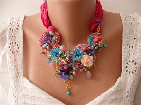 Unique Boho Necklace Statement Necklace Crochet Bead Necklace Etsy