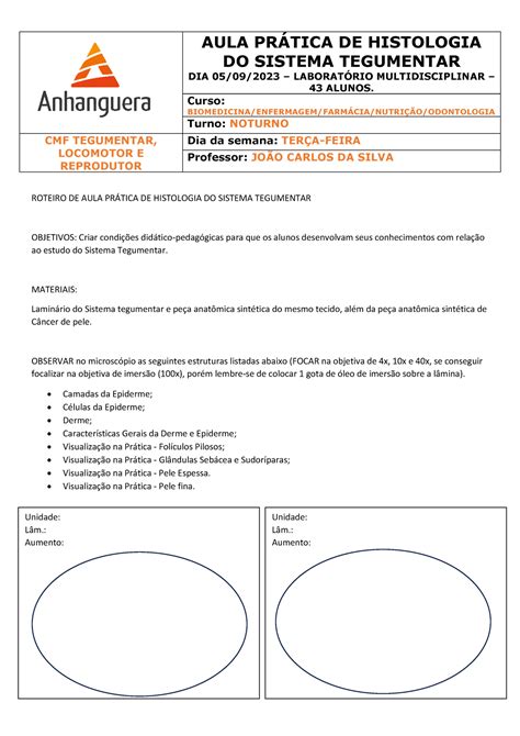 AULA Prática Histologia DO Sistema Tegumentar AULA PRTICA DE