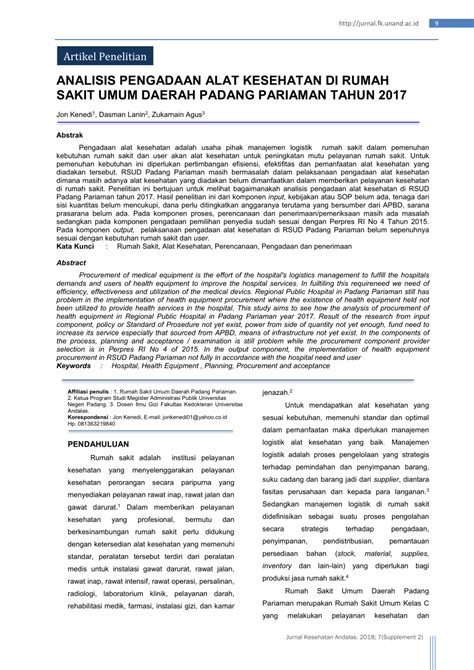 PDF ANALISIS PENGADAAN ALAT KESEHATAN DI RUMAH SAKIT UMUM DAERAH