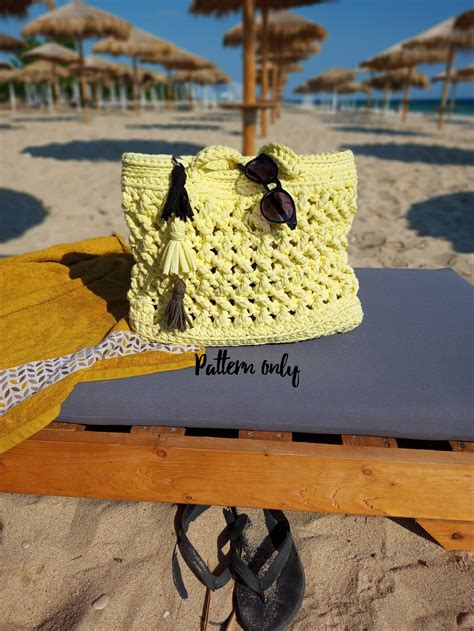 Crochet Beach Bag Pattern Cute Tote Bag Pattern Summer Boho Etsy