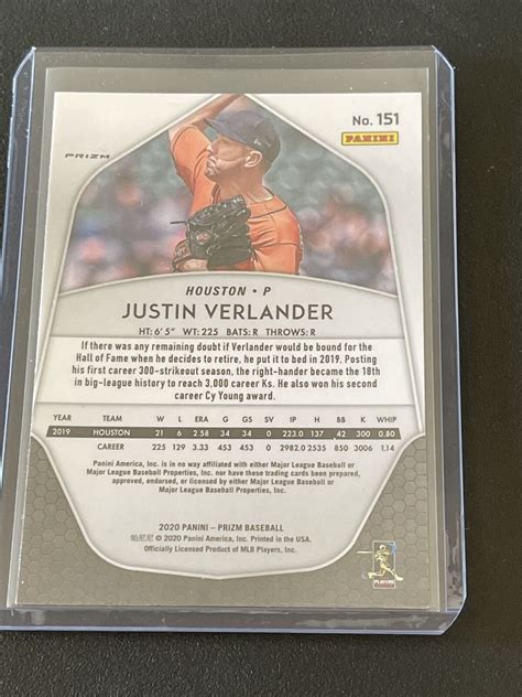 2020 Panini Prizm Justin Verlander Teal Aqua Wave Refractor Houston