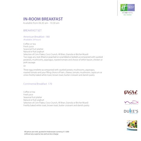 In-Room Dining Menu | Holiday Inn Resort® Bali Nusa Dua