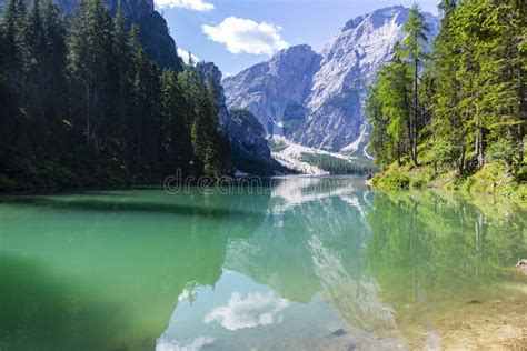 Lago Di Braies Beautiful Lake In The Dolomites Stock Image Image Of Tourists Alto 249323627