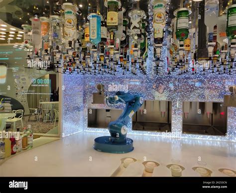 Miami Usa April 29 2022 Robots At Bar Bionic Bartenders On Symphony Of The Seas Cruise Ship