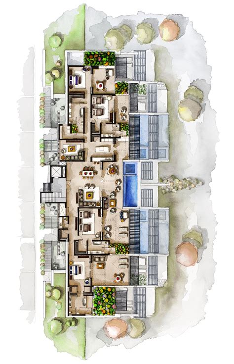 Real Estate Watercolor D Floor Plans Part On Behance Colour