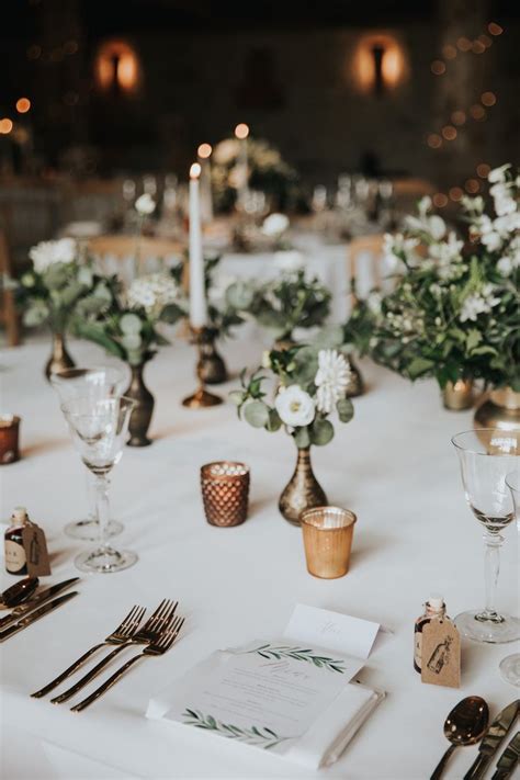 White And Sage Green Wedding With Copper Vases Decoration Stylish