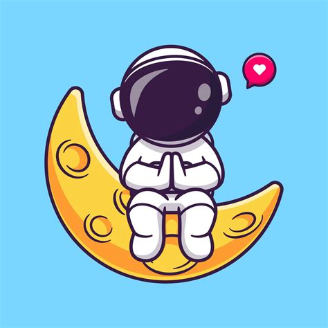 Cute Astronaut Sitting On Moon Cartoon Vector Icon Illustration