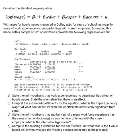 Solved Consider The Standard Wage Equation Log Wage Bo Chegg