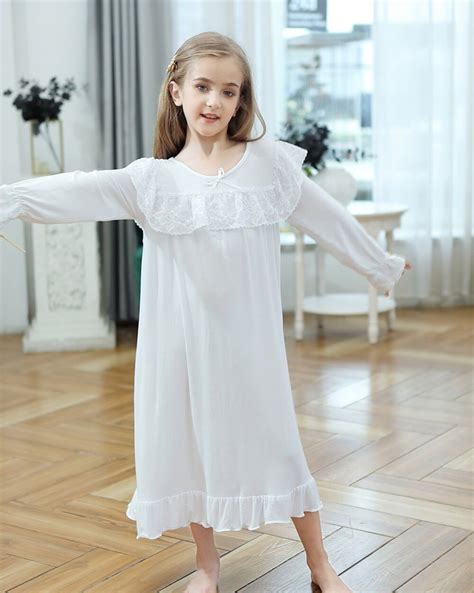Kids Girls Night Dress Long Sleeved Modal Long Pri Vicedeal
