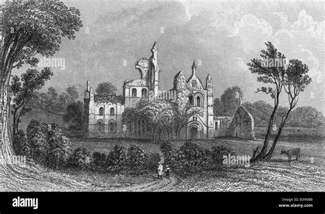 Kirkstall Abbey Near Leeds England Circa 1845 19th Century Engraving