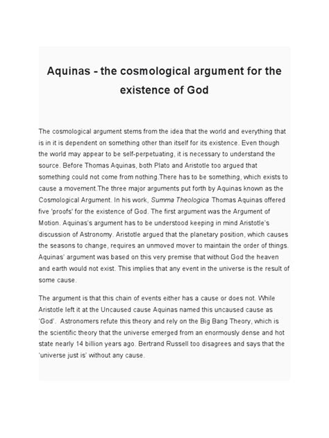 Aquinas The Cosmological Argument For The Existence Of God Pdf