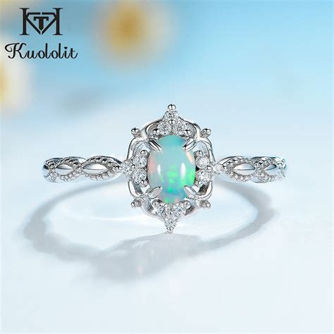 Kuololit Natural Opal Gemstone Rings For Women Sterling Silver Fire