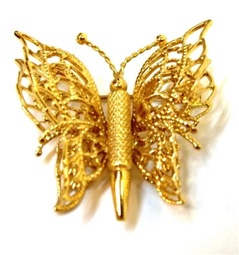 Monet 3d Gold Metal Filigree Butterfly Brooch 1966 Etsy