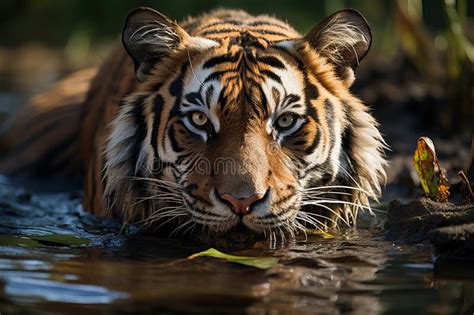 Close-up Portrait of a Tiger in the Water. Stock Image - Image of ...