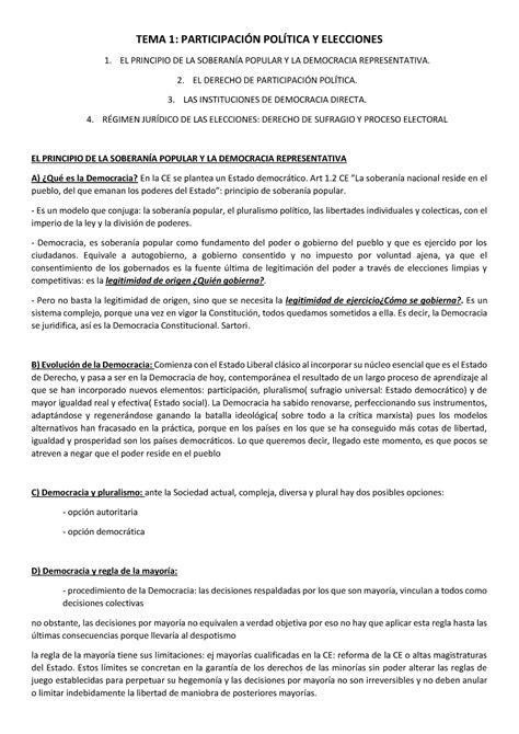 TEMA 1 Participación Política Y Elecciones TEMA 1 PARTICIPACIN