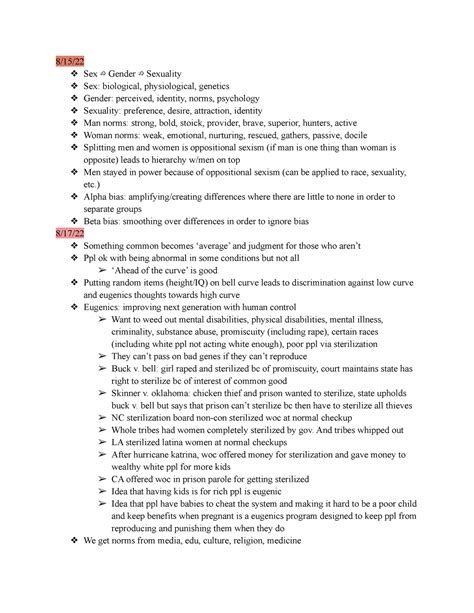 Love And Sex Readings Notes 815 Sex ⇏ Gender ⇏ Sexuality Sex