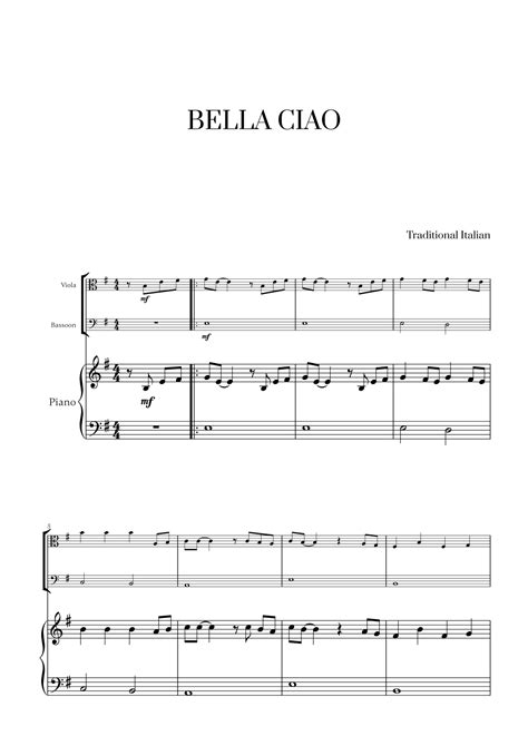 Bella Ciao For Viola Bassoon And Piano Arr Cadenza Editions Sheet