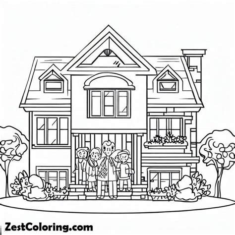 Perfect House With Family In Houses Coloring Page : Coloring for Kids – Smart, Creative, and Fun