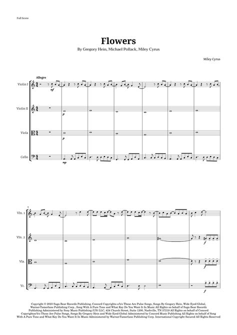 Flowers Arr Langanho By Miley Cyrus Sheet Music For String Quartet At Sheet Music Direct