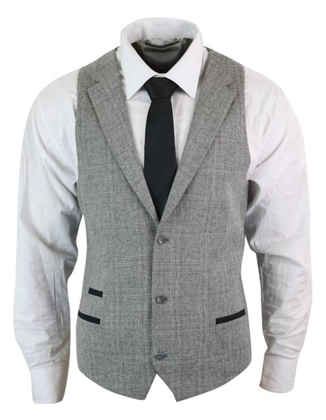 Truclothing Stz12 Mens Waistcoat Wool Check Herringbone Tweed Brown Black Classic Vintage Fit