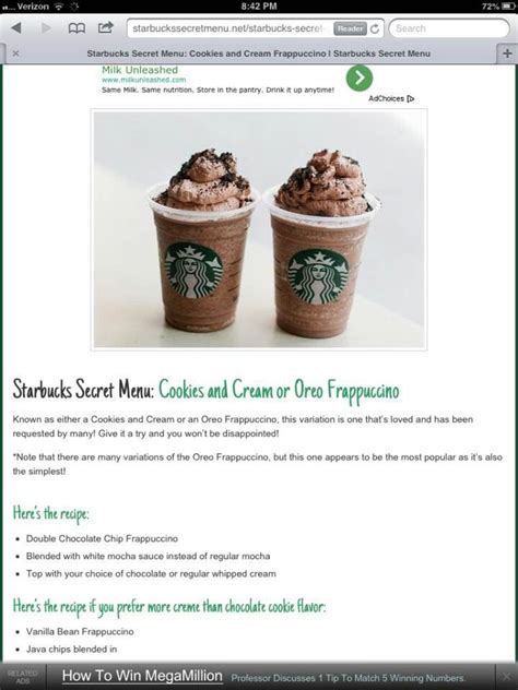 Starbucks Oreo Frappuccino Starbucks Secret Menu Cookies And Cream