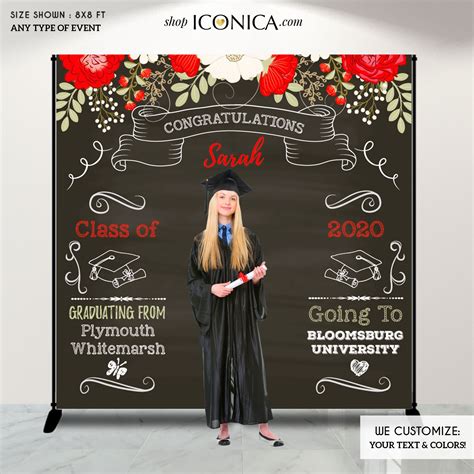 Graduation Party Photo Booth Backdrop Virtual Graduation Floral Step