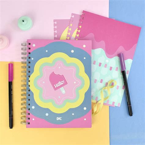 Caderno Smart Colegial 80 Folhas Tira e Põe Hello DAC Cute Cat Papelaria